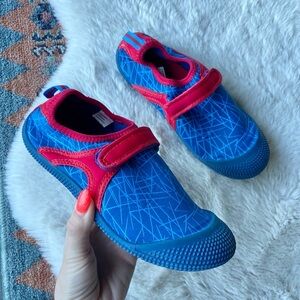 Amazon water shoes blue red Spider-Man vibes velcro swimming shoe youth size 4